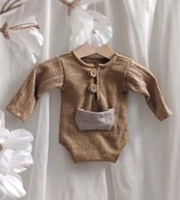 Image 1 of Newborn boy bodysuit Adrien for photoshoot | camel beige