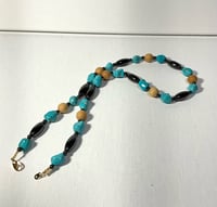 Image 2 of Cedar Wood, Turquoise, & MAGNETIC Hematite necklace 20”