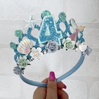 Image 2 of Blue mermaid birthday tiara crown
