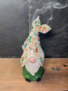 Green Tellow and Orange Freckled Ceramic Decorative Fishing Gnome Incense Burner 
