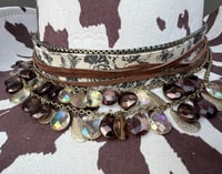Image 3 of Cow Print Brown Cowboy Hat Layered Crystal & Chain Band 