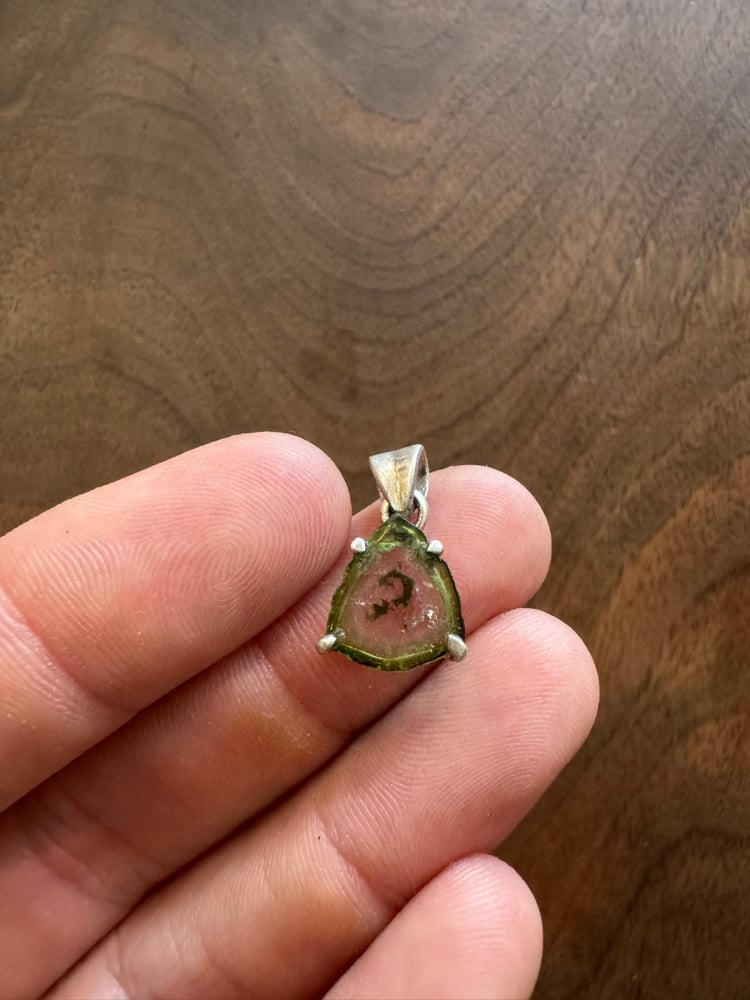 Image of Watermelon Tourmaline Slice Silver Pendant 2 
