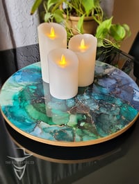 Image 1 of 15" Epoxy Resin Art Lazy Susan Turntable 'The Nine of Cups'