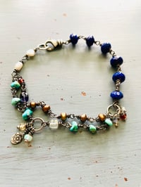 Image 3 of lapis lazuli turquoise and gemstone charm bracelet 