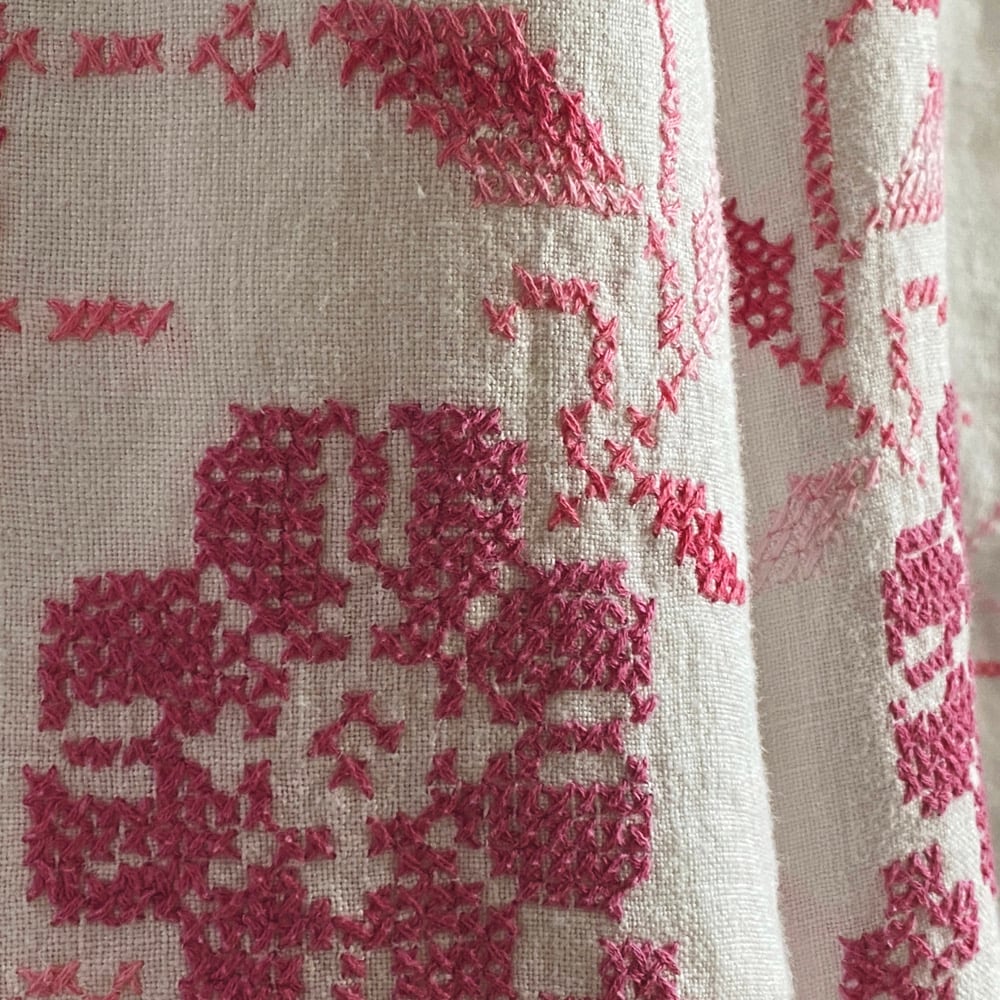 Image of Pink Floral Cross-Stitch Tablecloth Granny Pants