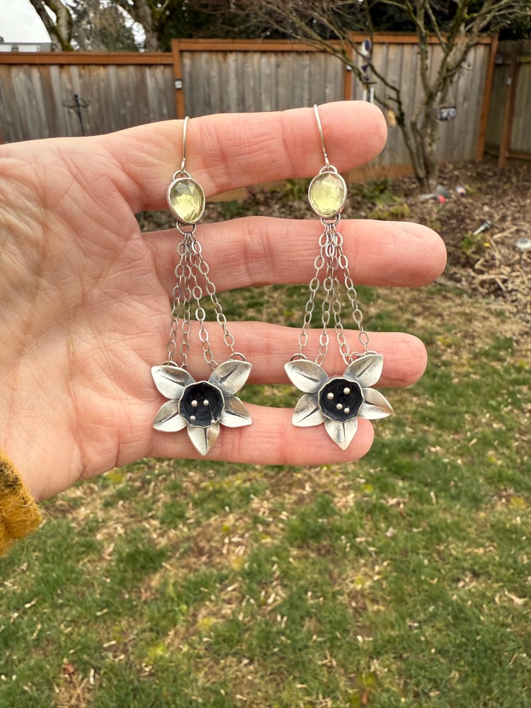 Image of Daffodil Flower Draped Chain Earrings