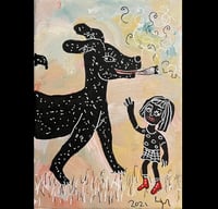 Image 1 of “Big Smoking Dog” original 5” x 7” painting on canvas 