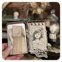 Image 6 of Petite snippet sample french lace book in a tiny french biscuit tin.