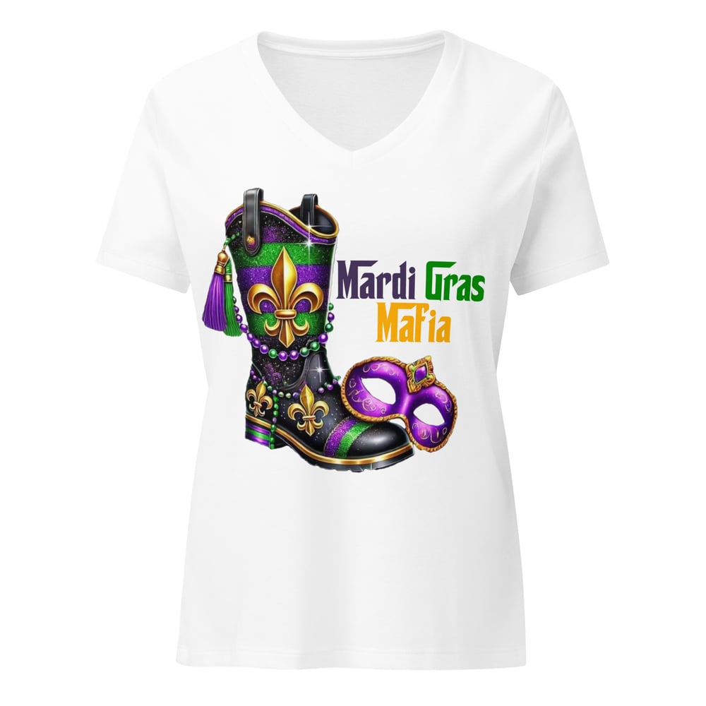 Image of Mardi Gras Mafia “The Boot” Women’s relaxed v-neck t-shirt