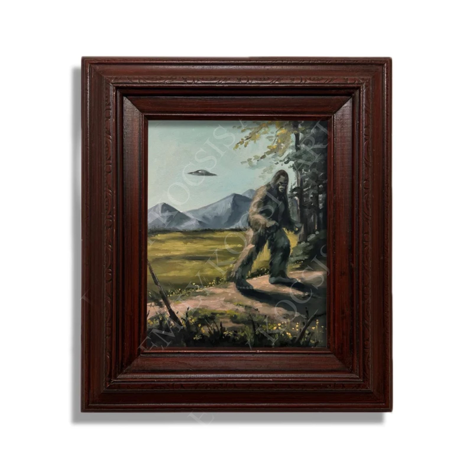 Original Painting Print // ' Bigfoot' UFO Landscape in Oil | Emily