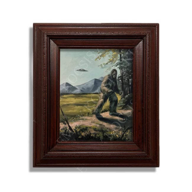 Original Painting Print // ‘ Bigfoot’ UFO Landscape in Oil