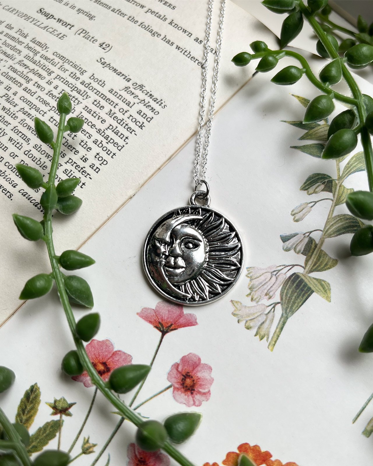 Silver Half Moon Sun Pendant Necklace Jewelleryboxhouse