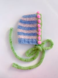 Image 1 of Sofie and Iris Blue, Pale Pink, Green and Bubble Gum Pink Striped Mohair Bubble Bonnet
