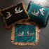 Teal Cotton Velvet Cushion With Swallow Embroidery Patches Image 2