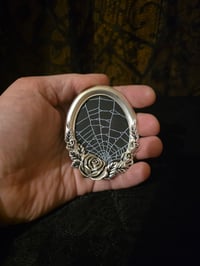 Image 3 of Small Rose Detail Silver Framed Preserved Web - oval 