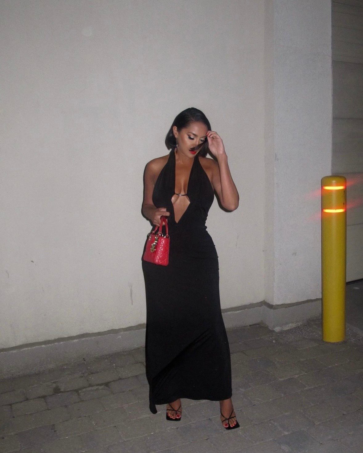 Image of BLACK HALTER MAXI DRESS WITH METAL DETAIL (MEDIUM)