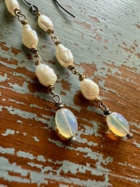 Image 12 of sterling and 14k gold pearl opal dangle earrings
