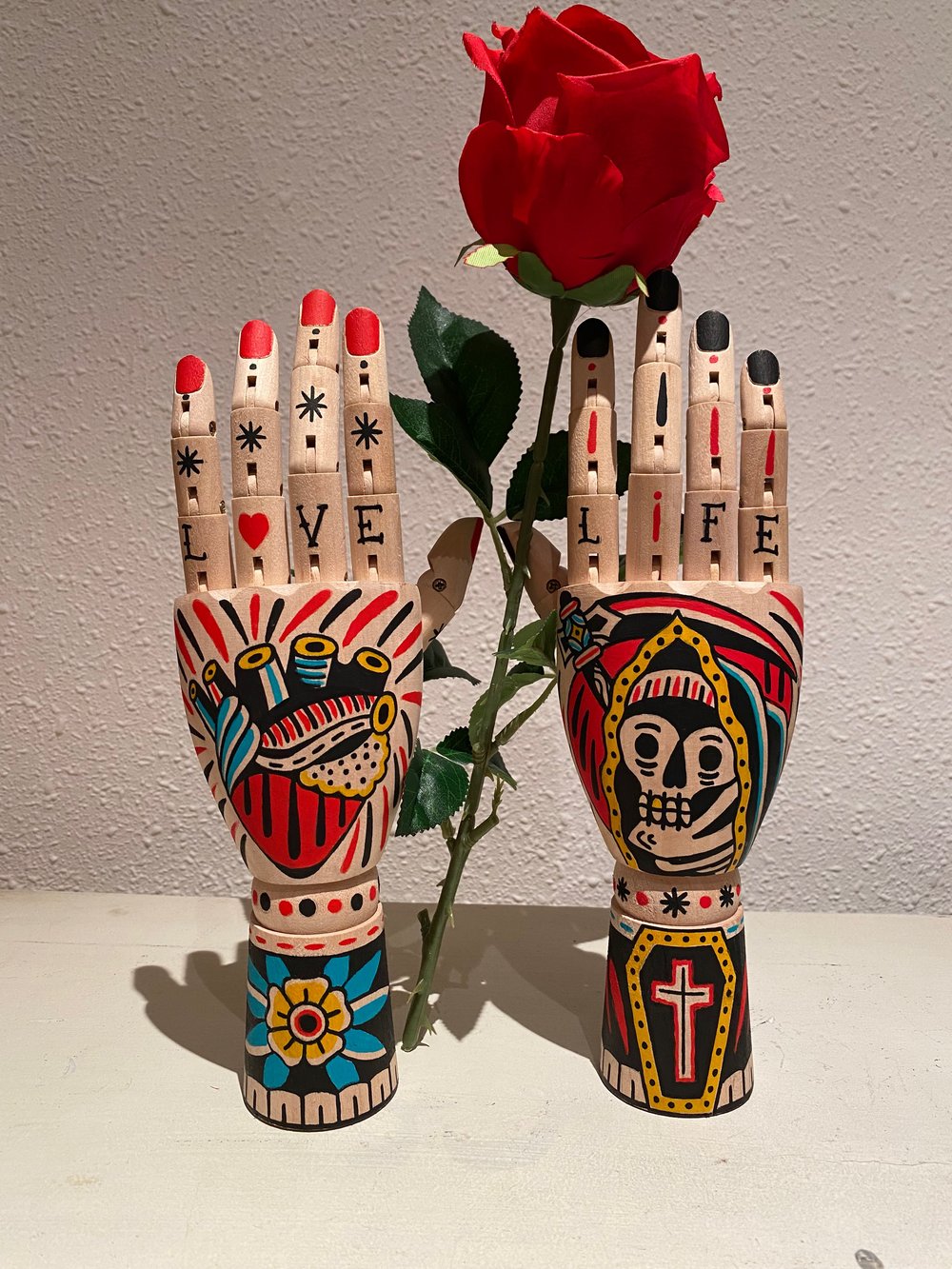 Both Hands with Rose / Acrylic on Wood 
