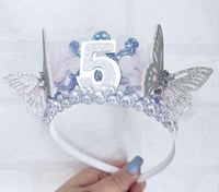 Image 3 of Butterflie birthday tiara crown in lilac & silver