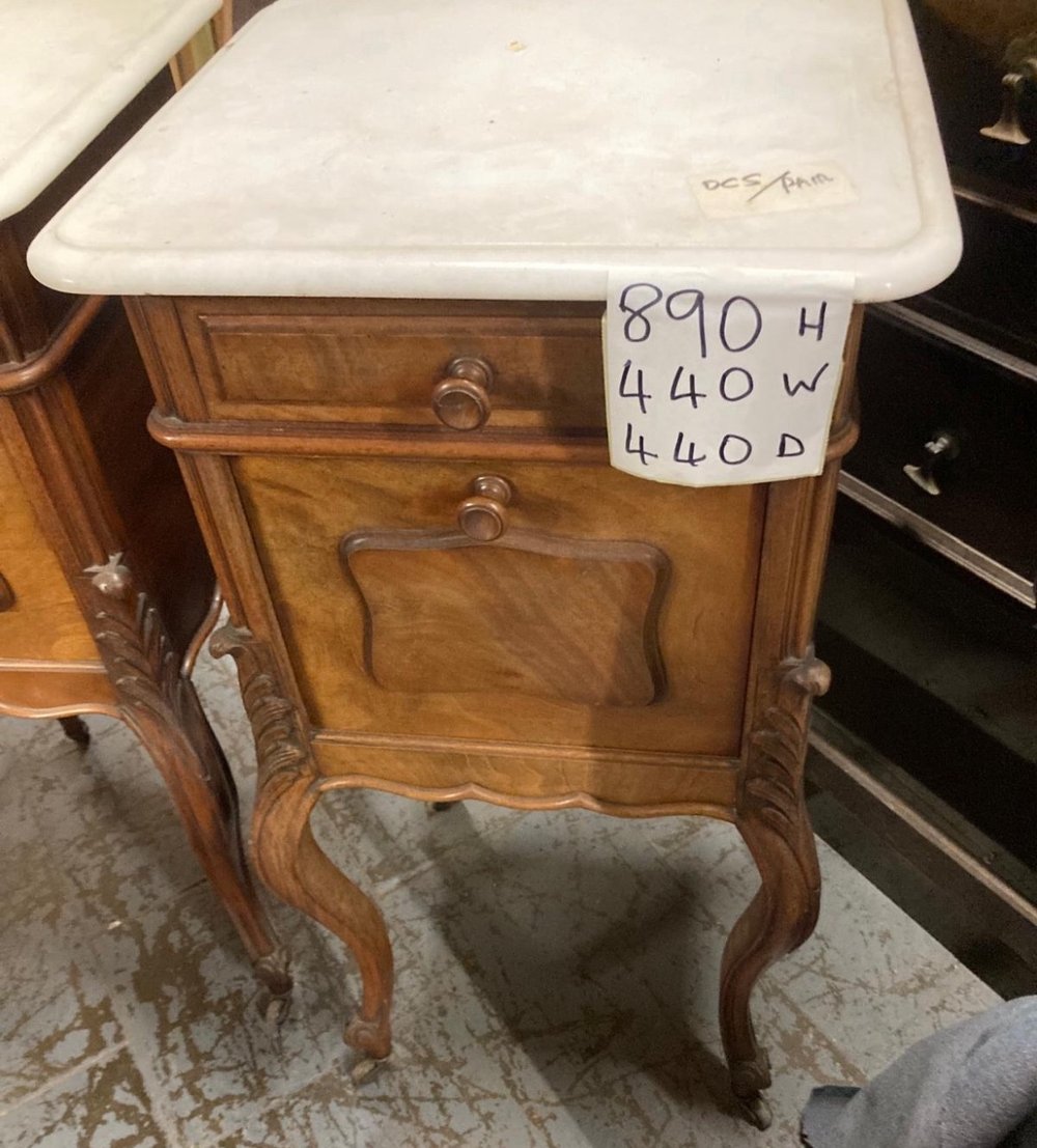 Image of French marble bedside tables - green