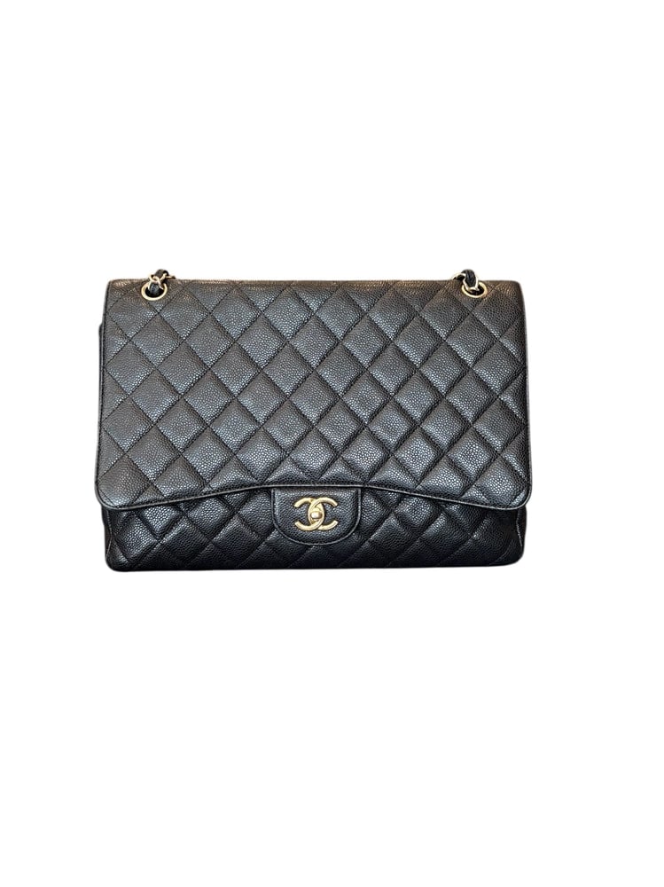 Image of Chanel Jumbo Quilted Caviar Leather Single Flap Handbag 1176-18