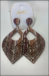 Image 1 of Fabric Wood Earrings  pink/ burgundy 