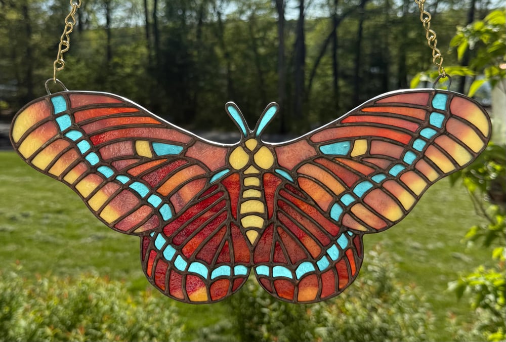 Red Moth - Tiffany Lamp Screen Inspired