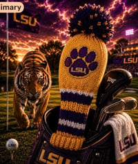 Image 1 of LSU custom Golf Club Cover hand knit  gift Louisiana State university