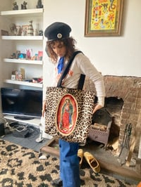 Image 17 of Virgin of Guadalupe leopard shoulder tote bag with choice of 2 