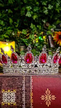 Image 6 of 👑The Armored Kingdom Roseflame Hot Pink Queen's Crown Silver with Pink Gemstones for Royal Decor