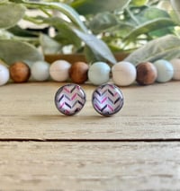 Image 1 of Shades of Pink Chevron Cabochon Studs 