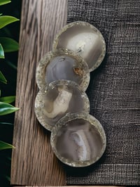 Image 2 of Set of 4 Agate & Grey Moonstone Crystal Resin Coasters With Holder 'The Eternal'