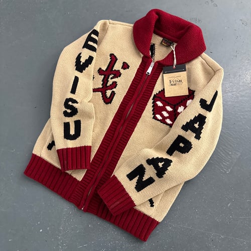 Image of BNWT SS24 Palace x Evisu Dice Cowichan Knit, size small