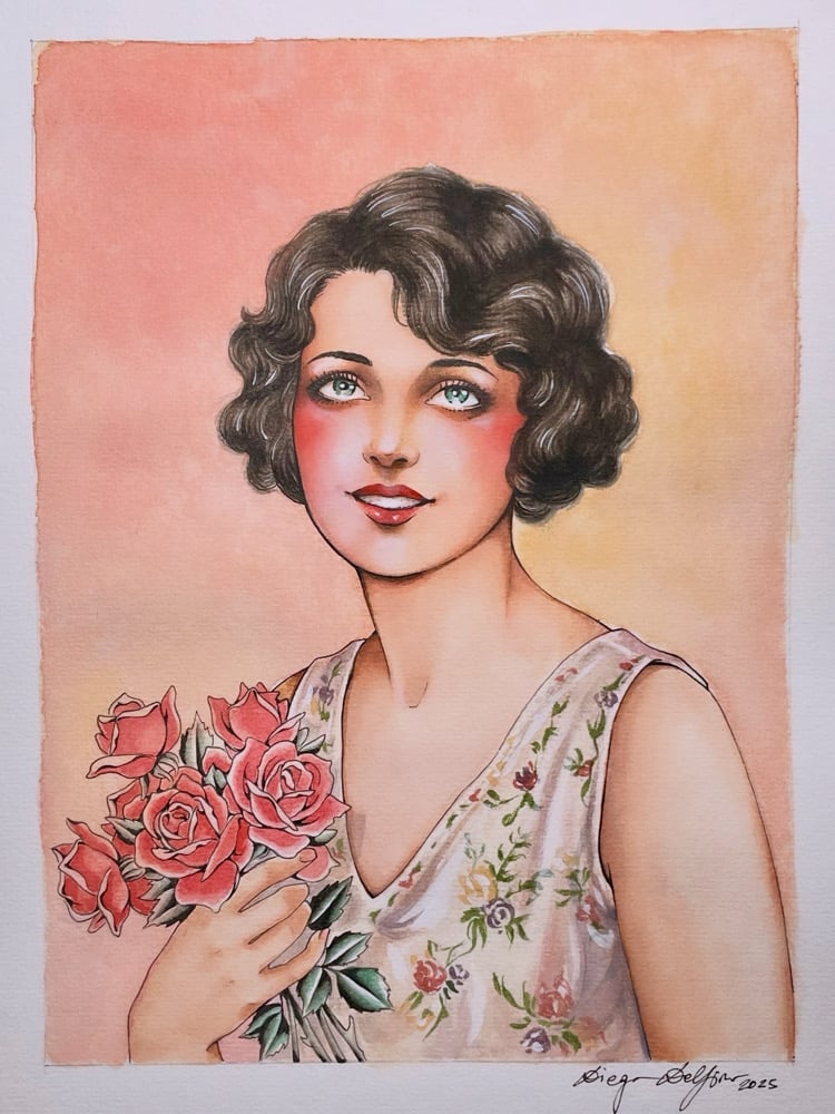 Image of Lady with Roses - Original Painting