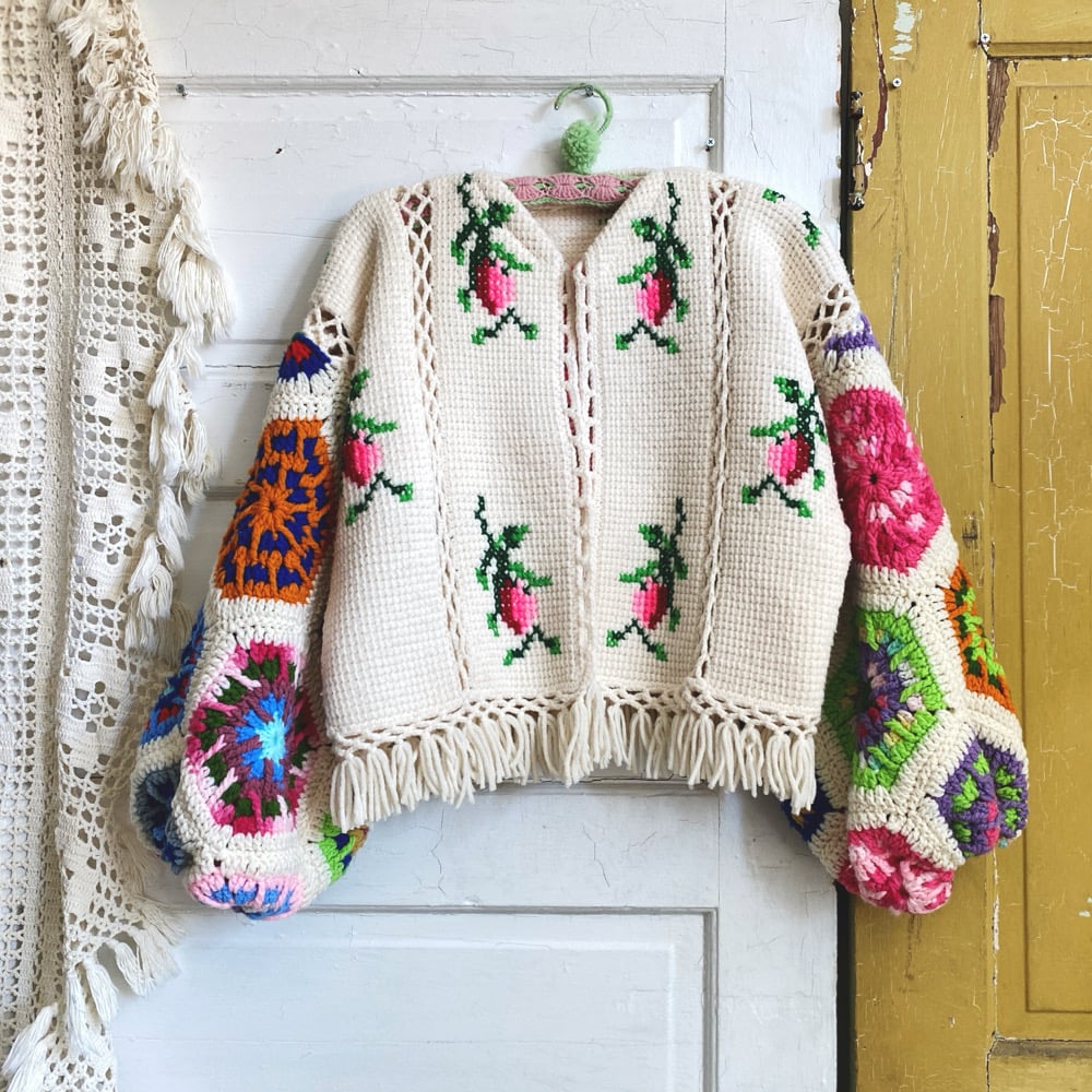 Image of Hot Pink Rose Hexagon Granny Sweater