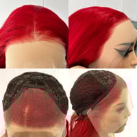 Image 6 of 13X4 Burgundy Red Wig Long Straight Synthetic Lace Front Wig Dark Wine Colored Hair Lace Frontal Wig
