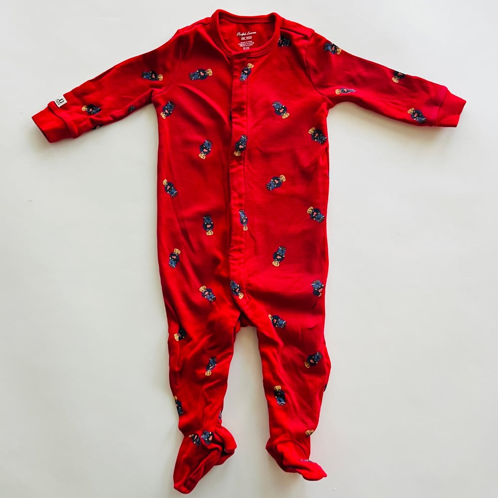 Image of RALPH LAUREN POLO BEAR RED ONESIE size 6M