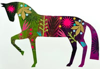 Image 1 of Margot,a green and pink monoprinted and collaged horse