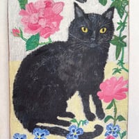 Image 5 of A5 print -black cat in the garden 