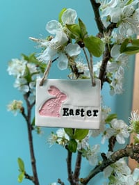 Image 2 of Ceramic Easter Tile with easter bunny decoration