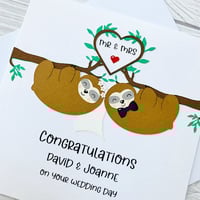 Image 4 of Personalised Sloth Couple Wedding Day Card - Cute Custom Card for Newlyweds