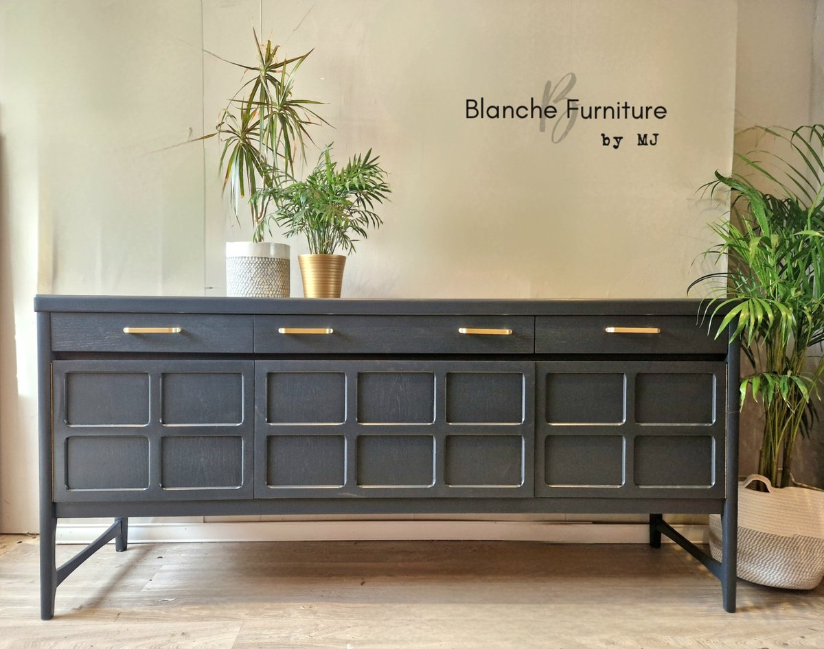 Image of Stunning Mid Century Nathan Long Sideboard in Dark Grey with Brass handles