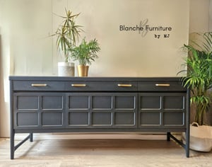 Image of Stunning Mid Century Nathan Long Sideboard in Dark Grey with Brass handles