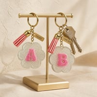 Image 1 of Monogram Tassel Keychain in Pink & White with Motivational Charm
