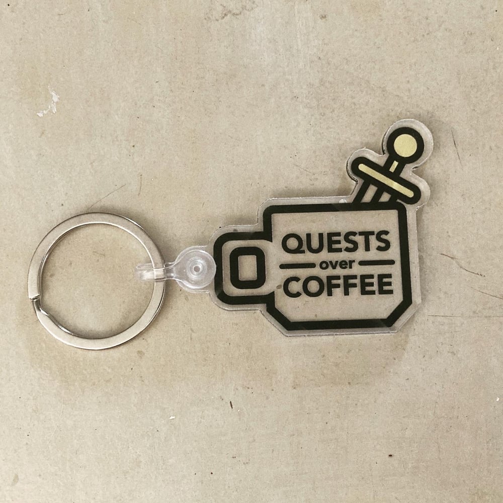 Quests Over Coffee Keychain & Sticker