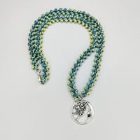 Image 2 of Blue-Green Beaded Spiral + Fae Moon Necklace