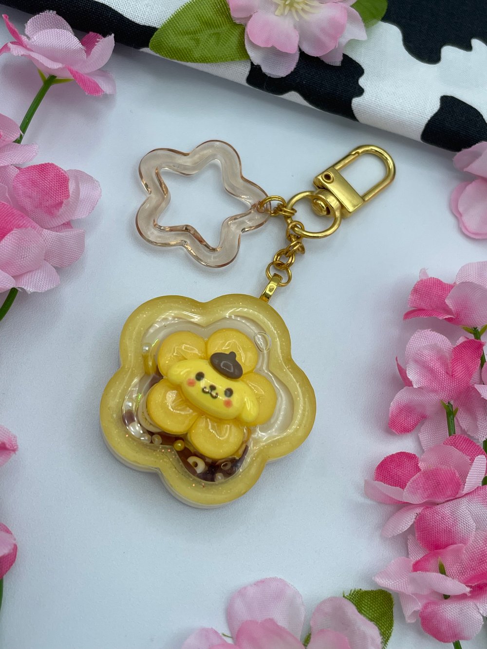 Image of Keychain - Yellow Pom Pup Flower