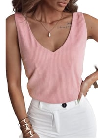 Image 1 of Light Pink V Neck Rib Textured Tank Top