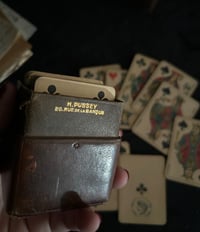 Image 1 of Jeu de patience 2x 52 cartes grimaud, étui Pussey en cuir, rare! XIXème siècle!