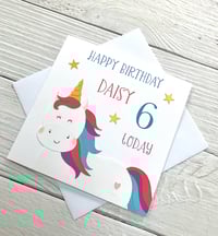 Image 3 of Personalised Unicorn Age Birthday Card - Custom Card for Kids 